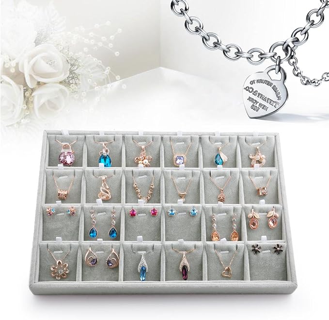 Oirlv Velvet Jewelry Tray 24 Grid liner Pendant Earrings Organizer Storage Trays Showcase Display Jewelry Holder - Image 4