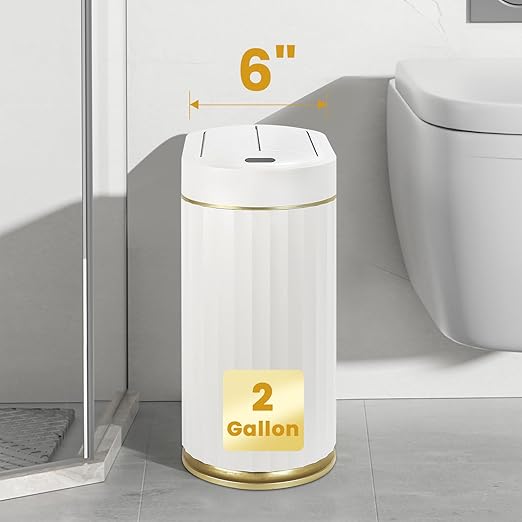ELPHECO Bathroom Trash Can with Lid Butterfly, Motion Sensor Trash Can Bathroom Decor Automatic Garbage Can Wastebasket Bathroom Accessories, Kitchen, Living Room, Office, White Gold - Image 4
