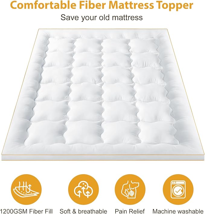 Maxzzz Queen Mattress Topper, Extra Thick Mattress Pad Cover for Back Pain, Mattress Protector for 8-21 Inch Mattress, 1200GSM Down Alternative, 60 * 80 Inches.