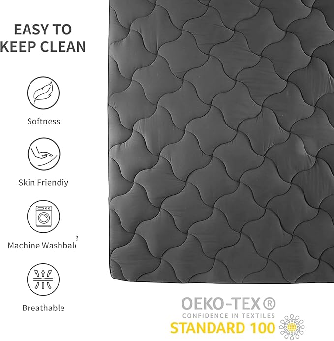 SLEEP ZONE King Size Mattress Pad, Cooling Mattress Topper, Quilted Fitted Mattress Cover, Machine Washable Mattress Protector, Soft Fluffy Down Alternative, Deep Pocket 8~21 inch (Black, King)