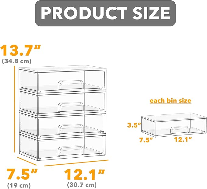 SpaceAid Bottle Storage Organizer Baby - Acrylic Bottles Station Organizer Container, Stackable Clear Drawers for Countertop, Vanity, Bathroom, Cabinet, Pantry Organization, 4 Pack, 4L, 13.7"H - Image 2