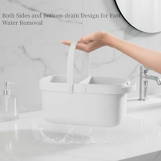 Pulseplay Plastic Shower Caddy Basket with Handle Portable Organizer Storage Basket with Drainage Holes for Bathroom College Dorm Bedroom Kitchen Gym (White) - Image 2