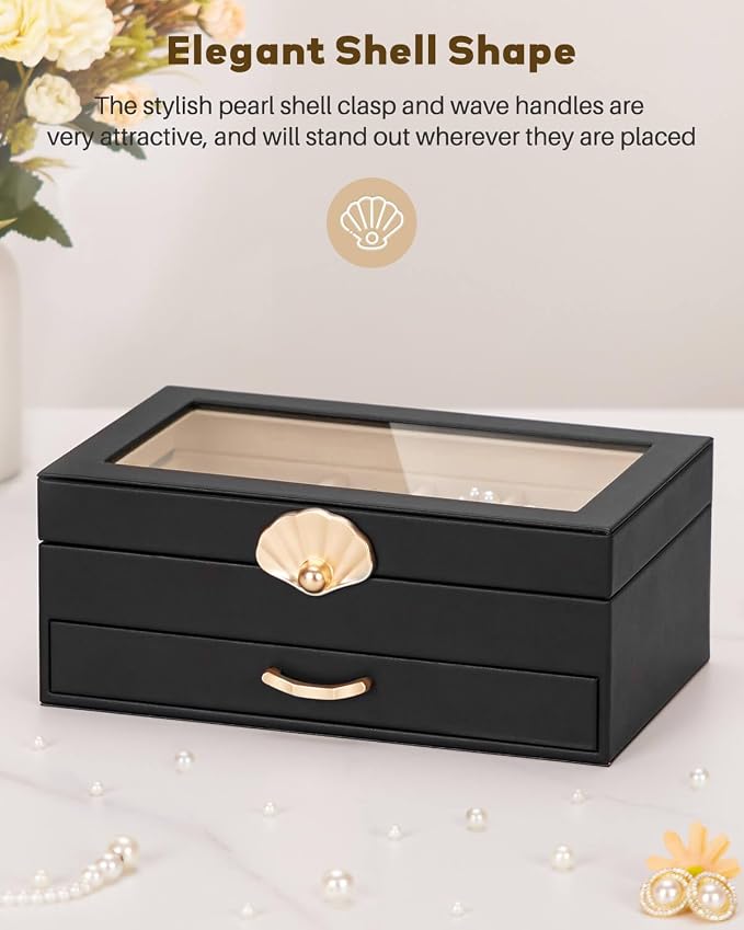 Enthralite Jewelry Box with 1 Drawers : Jewelry Display Organizer for Earrings Necklaces - Gift for Girls Women | Black - Image 2