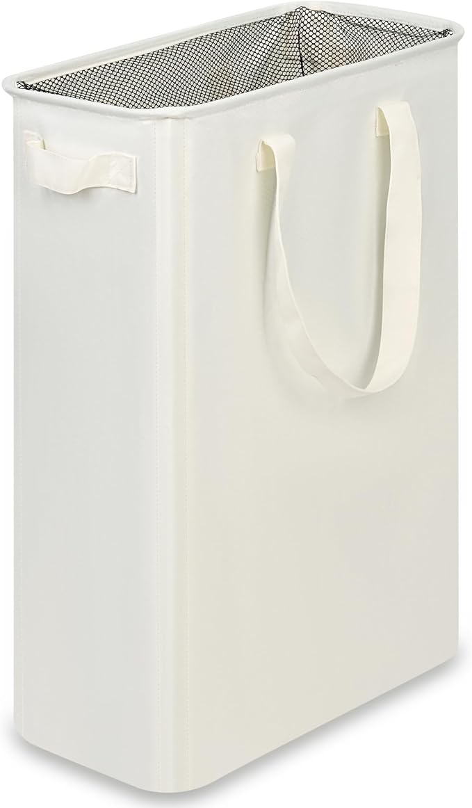 efluky Slim Laundry Basket, Narrow Laundry Hamper with Handles, Collapsible Dirty Clothes Hamper, Tall Laundry Bin for Laundry Room, Dorm and Bedroom, 12.7 Gallons(48L) Beige by efluky