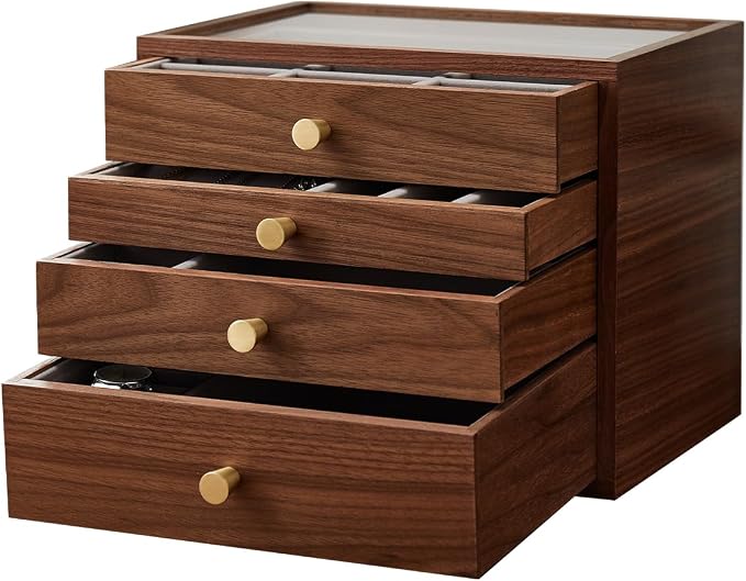 Black Walnut Jewelry Organizers and Storage,4 Layer Wooden Jewelry Boxes for Women,for Necklaces Ring Earring (4 Layer) - Image 9