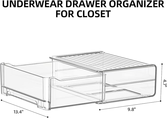 Underwear Drawer Organizer, Plastic Bra Storage Organizer for Closet, Bra Shelf Organizer, Clear Plastic Bra Drawers Stackable Pull Out Drawer Closet Organizer for Belts, Ties, Scarf - Image 5