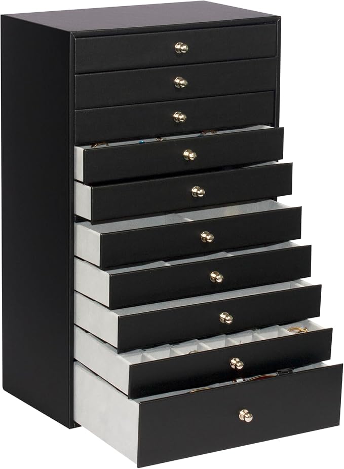 GUKA Large Jewelry Box, Jewelry Case with 10 Drawers for Big and Small Jewelry, Jewelry Storage Organizer for Watch Earrings Necklace Rings Bracelets, Birthday Wedding Gifts, Black by GUKA