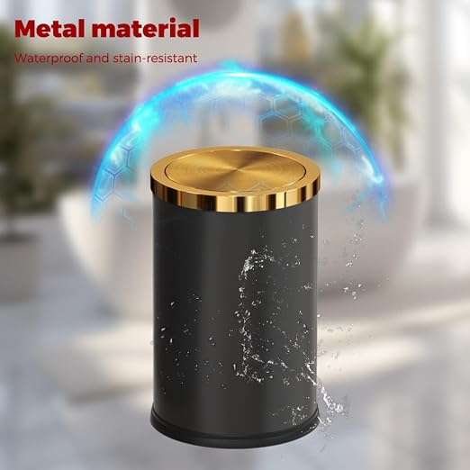 9L/2.4GAL Black and Gold Bathroom Trash Can, Small Trash Can with FILP Lid for Bathroom,Hotel,Office,Lundry,Powder Room (ＢＬＡＣＫ) - Image 4