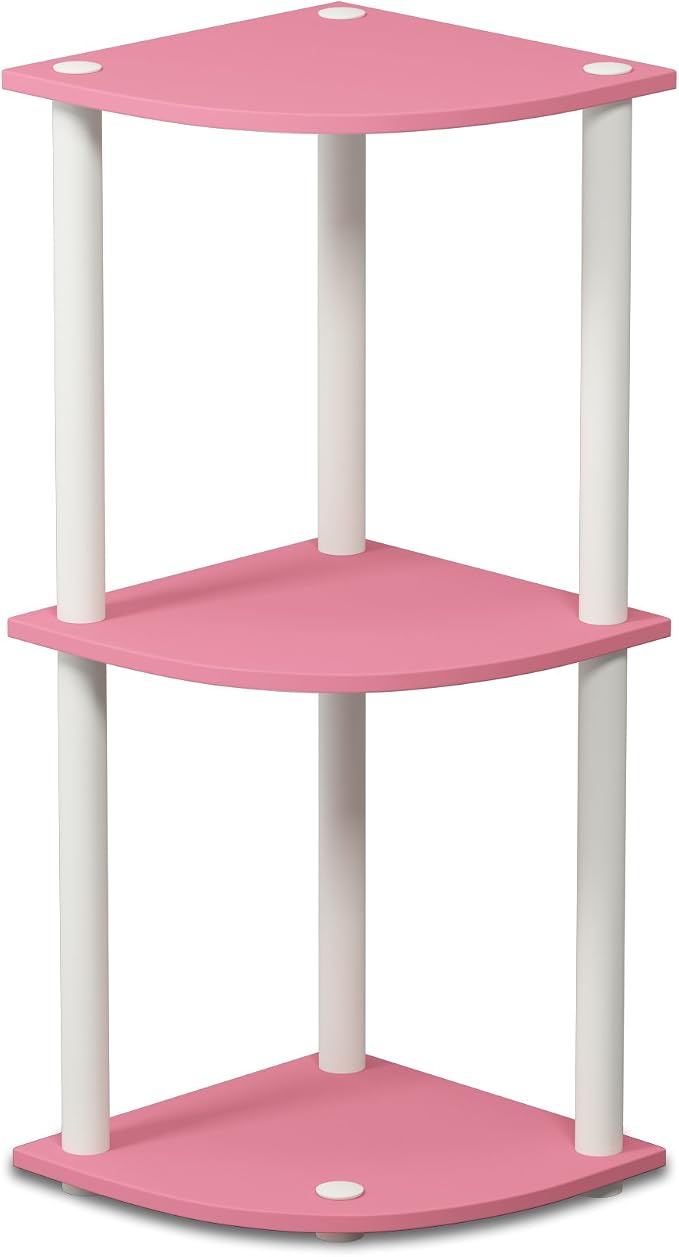 Furinno TURN-N-TUBE Corner Shelf, 3-Tier Corner Bookshelf, Display Storage Shelves with Open Shelves, for Organization and Storage, Living Room, Home Office, Garage, Pink - Image 7