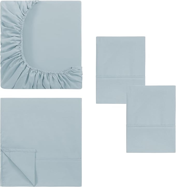 Modern Threads Soft Microfiber Solid Sheets - Luxurious Microfiber Bed Sheets - Includes Flat Sheet, Fitted Sheet with Deep Pockets, & Pillowcases Blue Mist King
