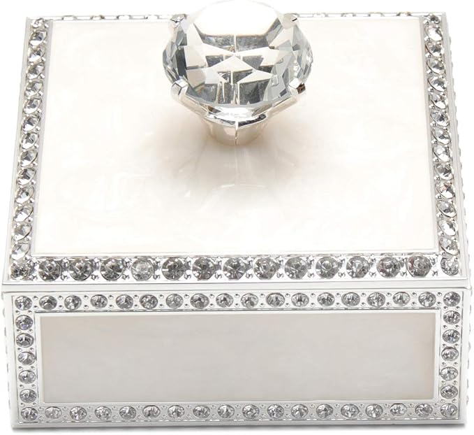 LASODY Diamond Crystal Jewelry Storage Box for Rings Earrings Necklace Treasure Chest Organizer Jewelry Keepsake Gift Box Case for Girl Women (Diamond Square Silver Plater White) by LASODY