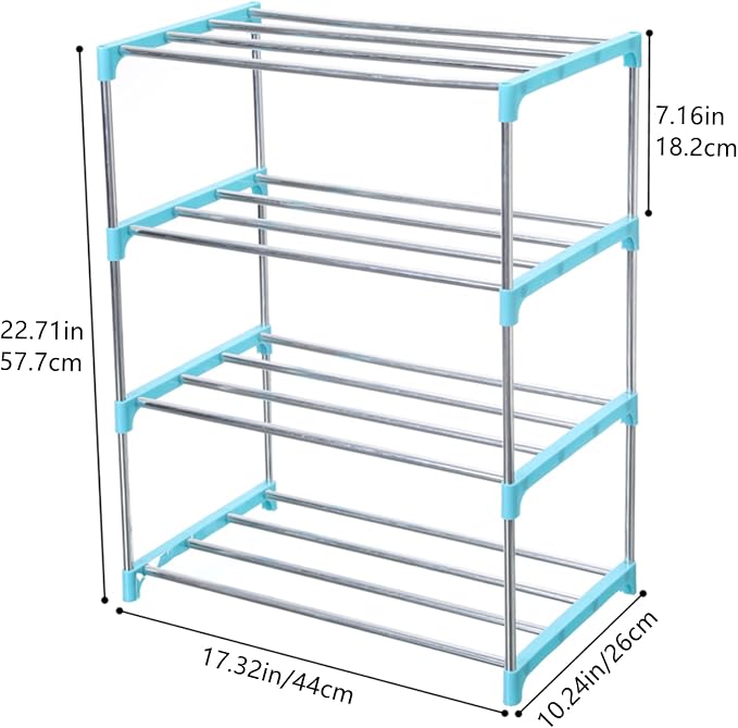 Jucaifu Stackable Small Shoe Rack, Entryway, Hallway and Closet Space Saving Storage and Organization (4-Tier, Blue) - Image 3