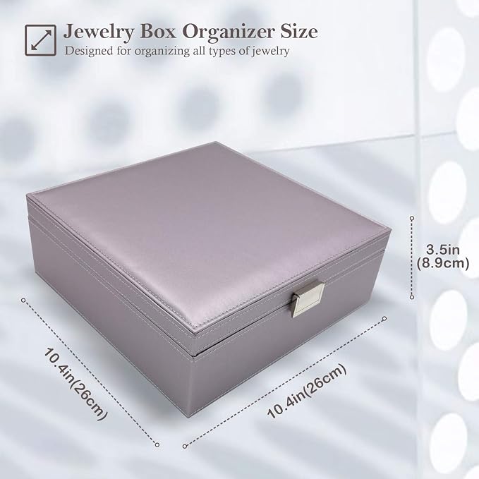 ProCase Jewelry Box for Women, 2 Layers Large Leather Jewelry Organizer Storage Case with Removable Pad for Earrings -Pearlizedsilver - Image 5