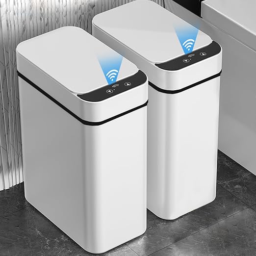 Yatmung 2 Pack - 2.5 Gallon Smart Trash Can Sensor Motion Slim Touchless Bathroom Trash Can - Skinny Trash Bin with Lid - Electric, Narrow, Plastic, Auto Open - Small Automatic Garbage Can (White) - Image 8