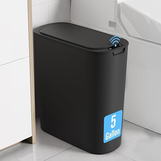 Cesun Motion Sensor Trash Can, 5 Gallon Automatic Bathroom Garbage Can with Lid, Touchless Smart Plastic Slim Wastebasket for Bathroom, Office, rv, Bedroom, Living Room, Black by Cesun