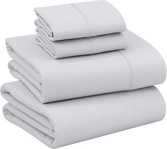 RUVANTI 100% Cotton Sheets – California King Percale Bedding, Cooling & Breathable, Durable with a Crisp, Soft & Comfortable Feel, 14" Deep Pocket, 4-Piece Set, Quiet Gray
