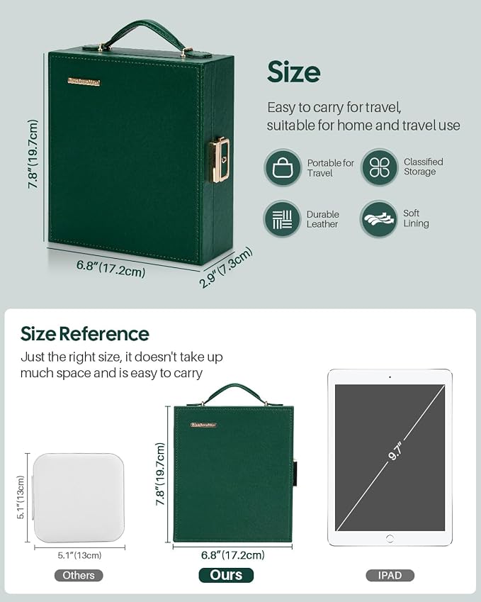 Enthralite Large Travel Jewelry Case: Portable Necklace Box with Mirror - PU Leather & Velvet Lined Jewelry Organizer for Ring Earring Bangle Bracelets Watch - Birthday Gift for Her - Image 6