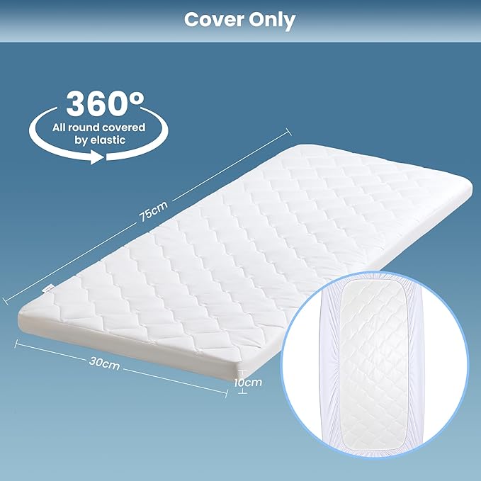 SLEEP ZONE Cot Mattress Protector, Waterproof Mattress Protector for Narrow Twin Bed - Fitted with Stretchable Pockets, Soft Breathable RV Bunk Size Mattress Pad Cover (White)