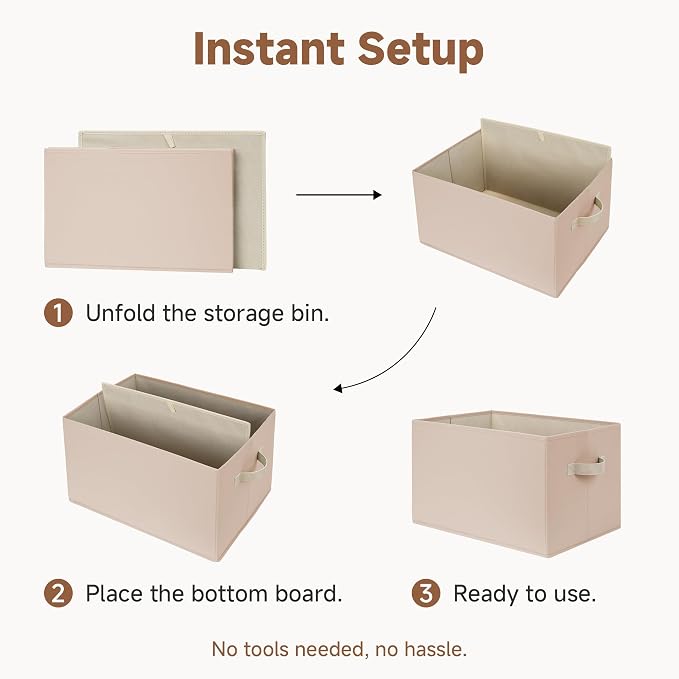 StorageWorks Storage Baskets for Shelves, Closet Organization and Storage Bins, Fabric Organizer Baskets for Clothes, Light Brown, 3-Pack, Extra Large - Image 8
