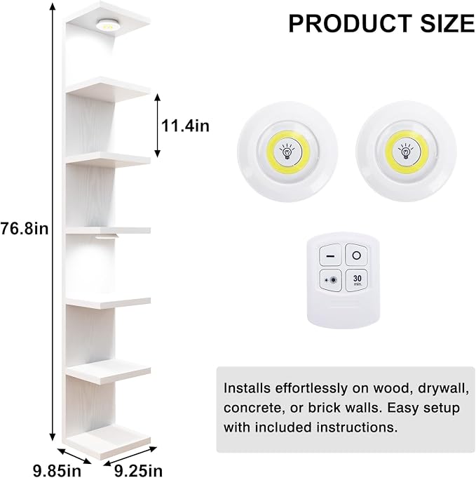 Fixwal Wall Decor 7 Tier Wall Shelf Unit Floating Shelves with LED Lights Lack Shelf for Home Organizer Display White - Image 3