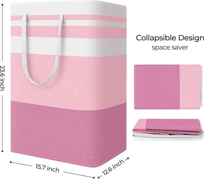 StorageRight Large Collapsible Laundry Basket Hamper with Easy Carry Handles，Freestanding Clothes Hampers for Laundry, Bedroom, Dorm, Towels, Toys, 75L, Pink - Image 2
