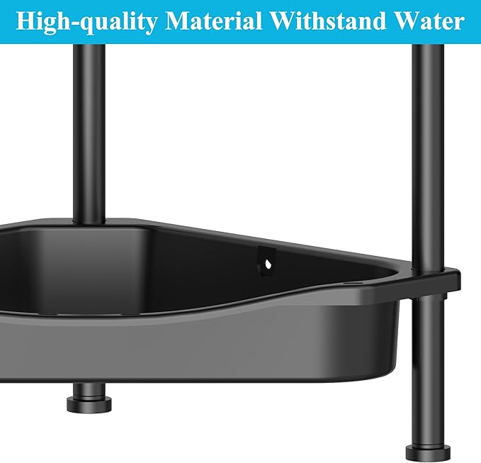 HuggieGems 4 Tier Floor Standing Corner Shower Caddy Organizer Shelf with Hooks, Bathroom Shelves Stand Rack, Jet Black - Image 5