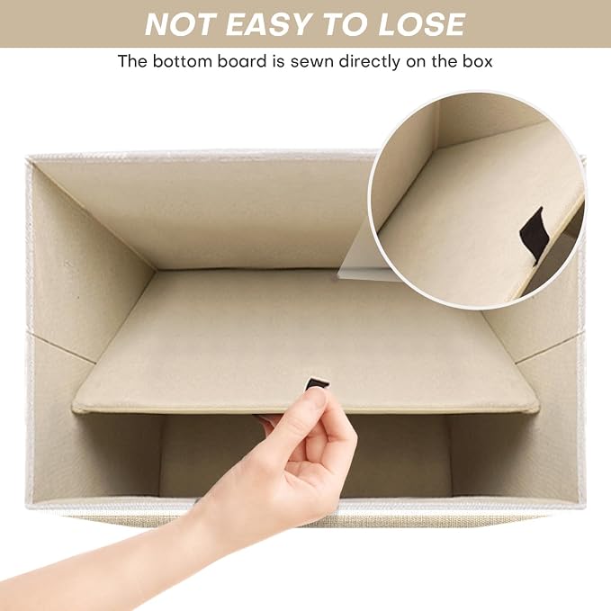 Bagnizer Large 42 Quarts Fabric Storage Bins with Lids [2-Pack] Linen Collapsible Foldable Baskets, Closet Organizer Containers boxes with Handles for Home Office (16.7 x 12 x 12, Beige & White) - Image 3