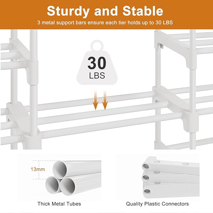 WOWLIVE 9 Tiers Large Shoe Rack White Shoe Rack Organizer for Closet 50-55 Pairs Stackable Heavy Duty Shoe Shelf Shoe Storage with Metal Pipes Plastic Connectors - Image 7
