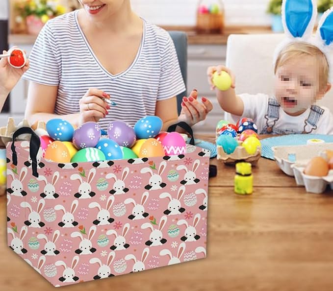 Easter Basket for Kids Gift Bunny Easter Basket Empty Baby Easter Basket for Boys and Girls Rectangular Toy Storage Basket Organizer Bin Box Cute Easter Egg Room Decor for Home - Image 3