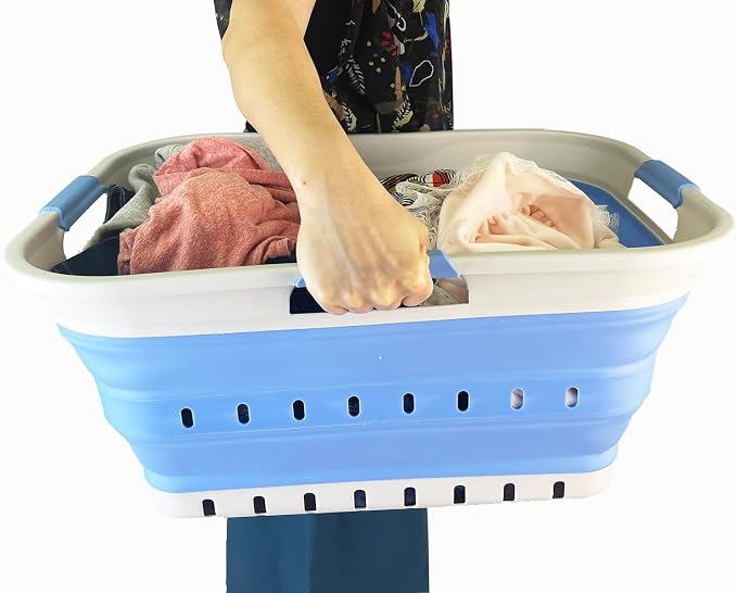 SAMMART 42L (11 gallon) Collapsible Plastic Laundry Basket - Foldable Pop Up Storage Container/Organizer - Space Saving Hamper/Basket (1, Grey/Little Boy Blue) - Image 8