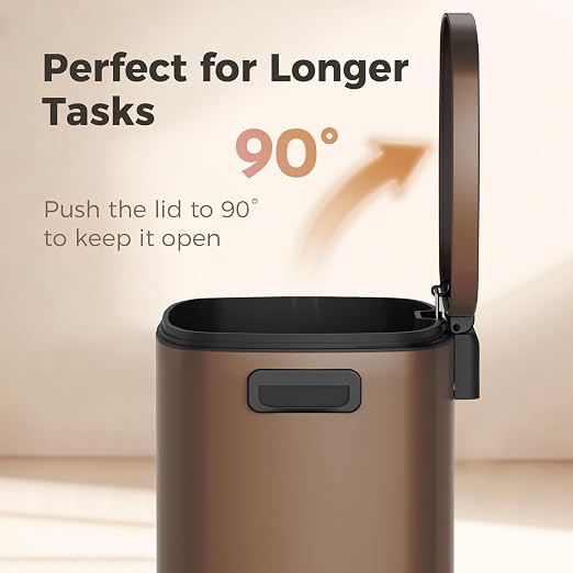 ELPHECO LPHECO Kitchen Trash Can with Lid Soft Close, 13 Gallon / 50L Stainless Steel Pedal Garbage Can, Heavy-Duty Step Wastebasket with 20 Bags, Removable Bucket, Home Office, Kitchen, Brown - Image 6