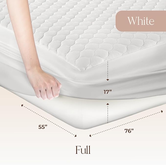 100% Cotton Organic Mattress Pad - Breathable & Cooling Mattress Protector Full Size - Premium 300GSM Quilted and Machine Washable - Fairtrade & GOTS Certified Bed Protector (White, Full)