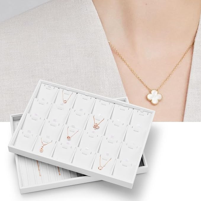 Oirlv Premium White Leather Stackable Jewelry Tray 18 Gird Necklace Bracelet Organizer Showcase Necklace Display Tray - Image 4
