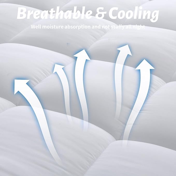 Thick Mattress Topper Full with Deep Pocket, Extra Pillow Top Mattress Pad, Breathable & Cooling Mattress Cover, Fits 8-21 Inch, Soft Support for Back Pain Relief, Mattress Protector (Full, White)