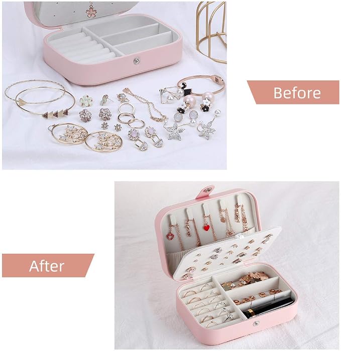 CASEGRACE Jewelry Box For Women Travel Jewelry Organizer Double Layer for Necklace Earring Rings Jewelry Holder Case - Image 7