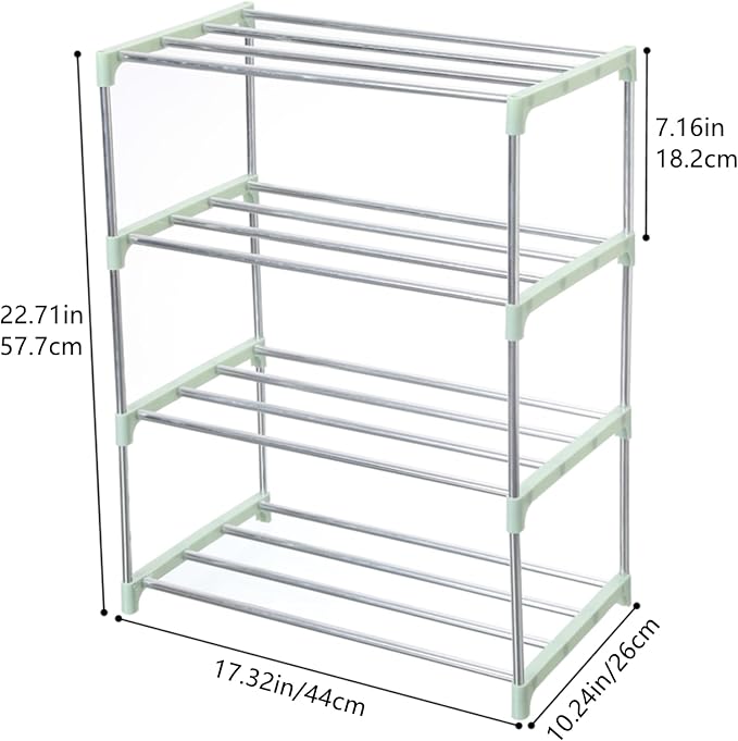 Jucaifu Stackable Small Shoe Rack, Entryway, Hallway and Closet Space Saving Storage and Organization (4-Tier, Green) - Image 3