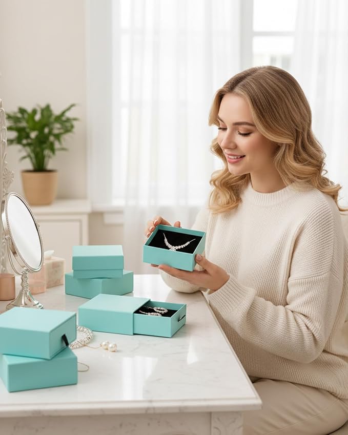Jewelry Gift Box Velvet-Lined, 12 Pack Compact Drawer Style for Earrings & Rings, Necklace & Bracelet Organizer, Stackable Jewelry Display & Storage Box, Elegant Jewelry Storage (Blue) - Image 3