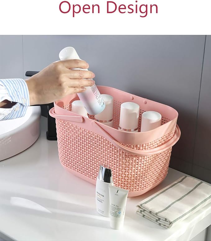 UUJOLY Plastic Organizer Storage Baskets with Handles, Shower Caddy Bins Organizer for Bathroom and kitchen (Pink) - Image 2