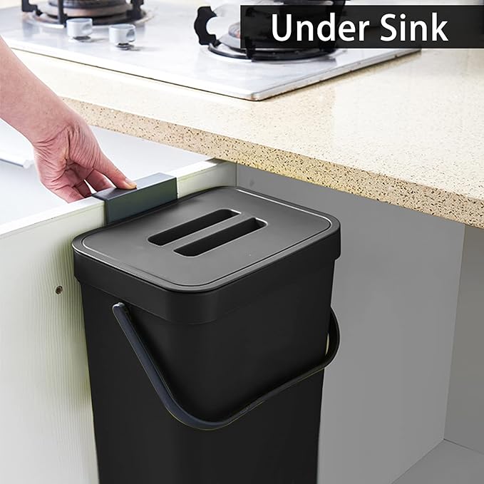 stonespace Under Sink Trash Can，Kitchen Compost Bin, Diaper Pail, 3.2 Gallon/12L Hanging Garbage Can for Baby Crib/Bathroom/Cupboard, Plastic Food Waste Bin,1 Pack Black - Image 4