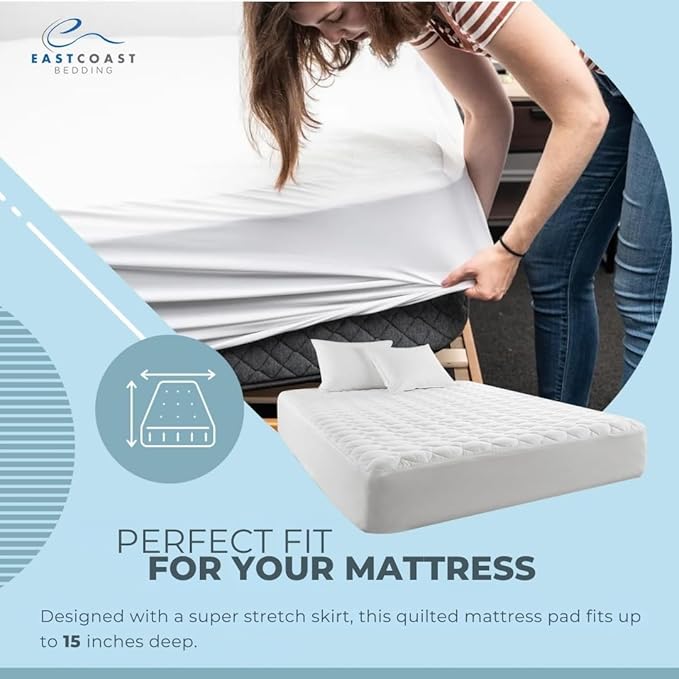 100% Cotton Cover Waterproof Mattress Pad Protector Polyester Filled Quilted Deep Pocket Fits Up to 18 Inches, 48"