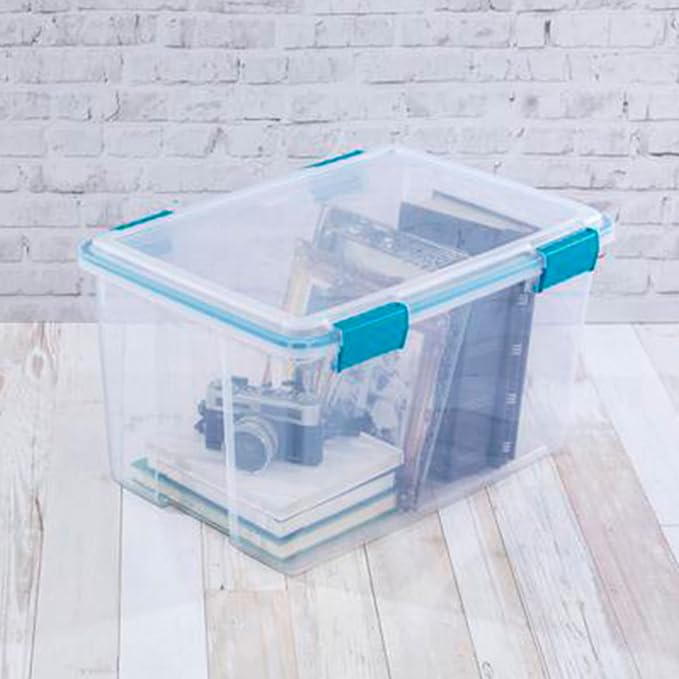 Sterilite 54 Qt Gasket Box, Stackable Storage Bin with Latching Lid and Tight Seal, Plastic Container to Organize Basement, Clear Base and Lid, 1-Pack - Image 3
