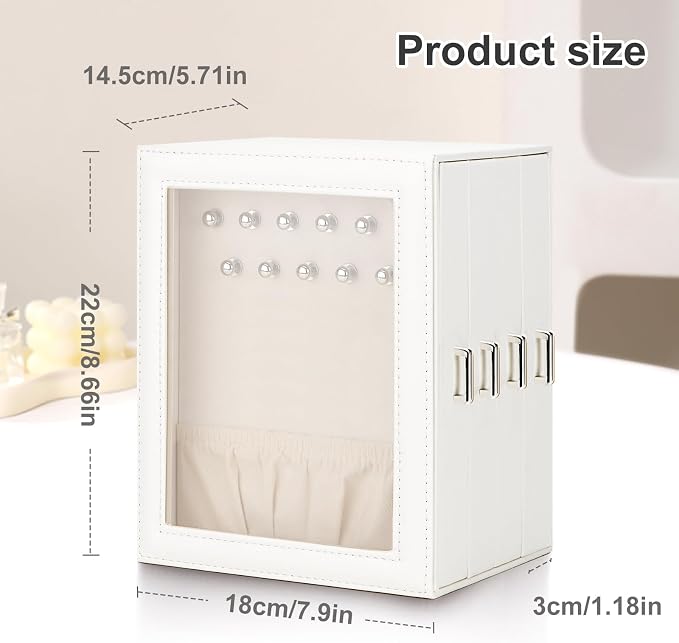 DesignSter Jewelry Box Organizer, Jewelry Box for Women, PU Jewelry Organizer Display Case with Side Drawers, Jewelry Storage for Earring Necklace Ring Bracelet Watch - Image 3