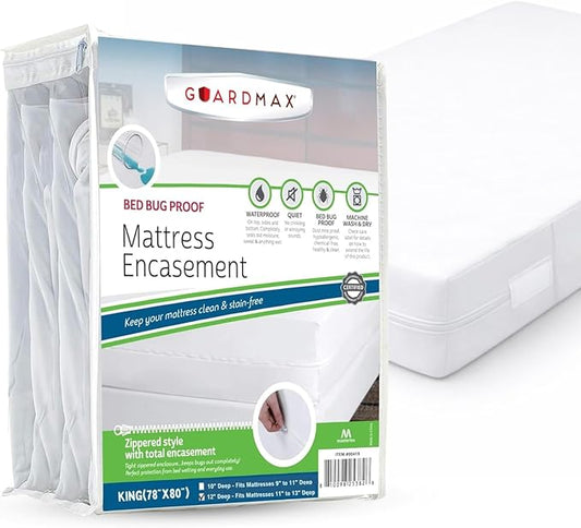 Guardmax Jersey Knitted King Zippered Mattress Encasement - Waterproof & Bed Bug Proof Mattress Protector - Comfortable, Soft, and Noiseless Zippered Bedding - Dust Mite Proof (78 x 80 x 12)