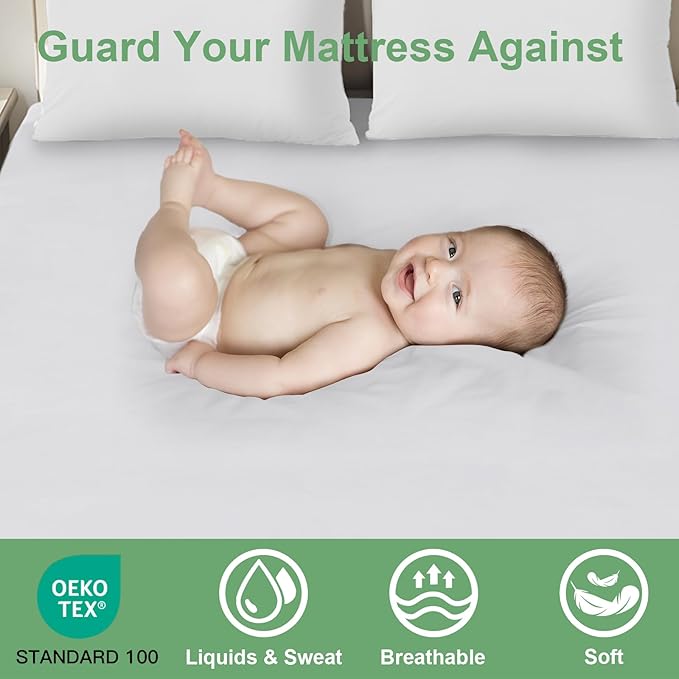 Sufdari Waterproof Mattress Protector King Size, Noiseless Mattress Cover with 18" Deep Pocket, Bed Bug Proof and Waterproof Fitted Sheets, Machine Washable Mattress Protectors White