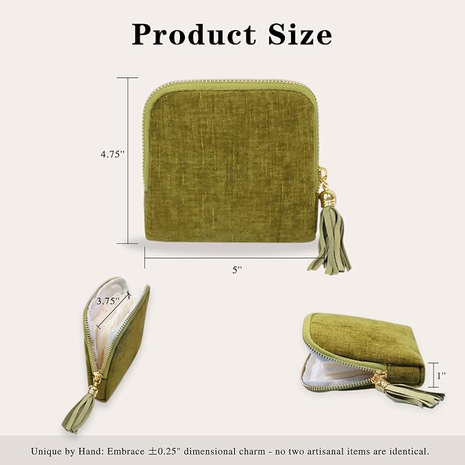 Stratalife Travel Jewelry Case Organizer for Women Wedding Gifts Portable Velvet Pouches for Travel Essentials Jewelry Crystal Bracelets Necklace Storage, Ring Holder Green Tassel - Image 4
