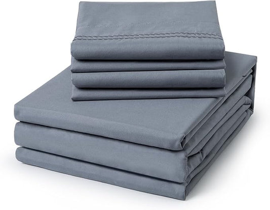 ClevaHome Full Size Sheet Set - 6 Piece Soft Breathable Luxury Bed Sheet Set - Shrinkage & Fade Resistant Embroidered Bedding Sheet with Deep Pocket, 2 Extra Pillowcases (Full, Quarry)