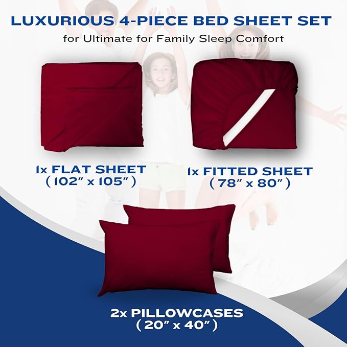 DREAMCARE Twin XL Sheet Sets - 4 pcs Breathable Cooling Bed Sheets - up to 15" Deep Pocket Twin XL Sheets Set with Side Pockets - Extra Soft 100% Brushed Hypoallergenic Hotel Luxury Bedding - Burgundy
