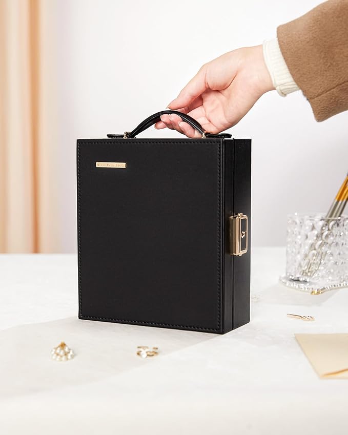Enthralite Large Travel Jewelry Case: Portable Jewelry Box with Mirror - PU Leather Small Jewelry Organizer for Rings Earrings Necklaces Bracelets - Birthday Gift for Her - Jewelry Storage - Image 9