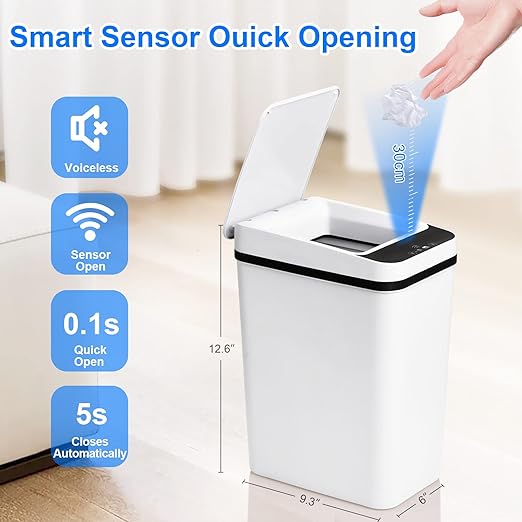 Anborry Bathroom Trash Cans with Lid 2 Pack 2.2 Gallon Touchless Automatic Motion Sensor Small Slim Garbage Can, Smart Electric Narrow Garbage Bin for Bedroom Office Kitchen (White) - Image 5