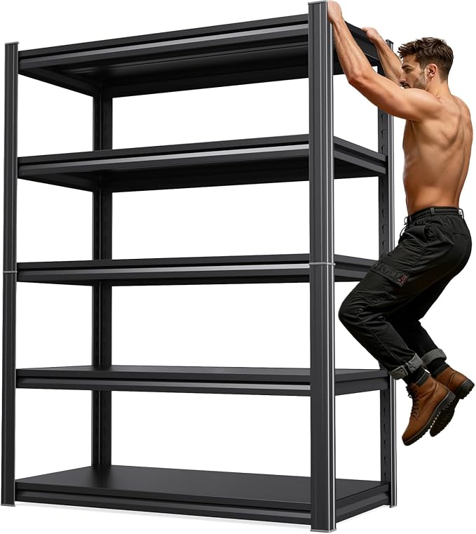 72''H 36''W Storage Shelves,2500LBS Garage Shelving ,Adjustable Garage Shelves ,Heavy Duty Metal Shelving, 5 Tier Wood Utility Steel Shelf, Shelving Units and Storage Rack fo Kitchen Pantry Laundry by KORVENA